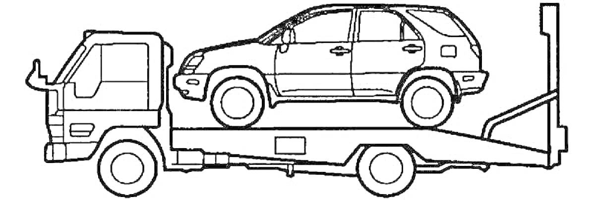 Раскраска Эвакуатор с легковым автомобилем