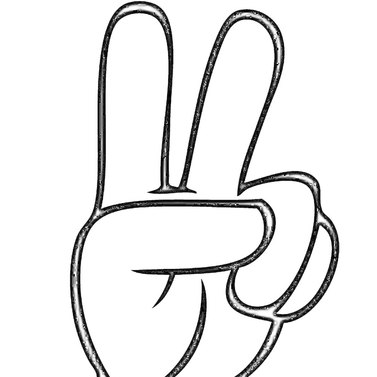 На раскраске изображено: Рука, Указательный палец, Средний палец, Мир, Победа, Буква V