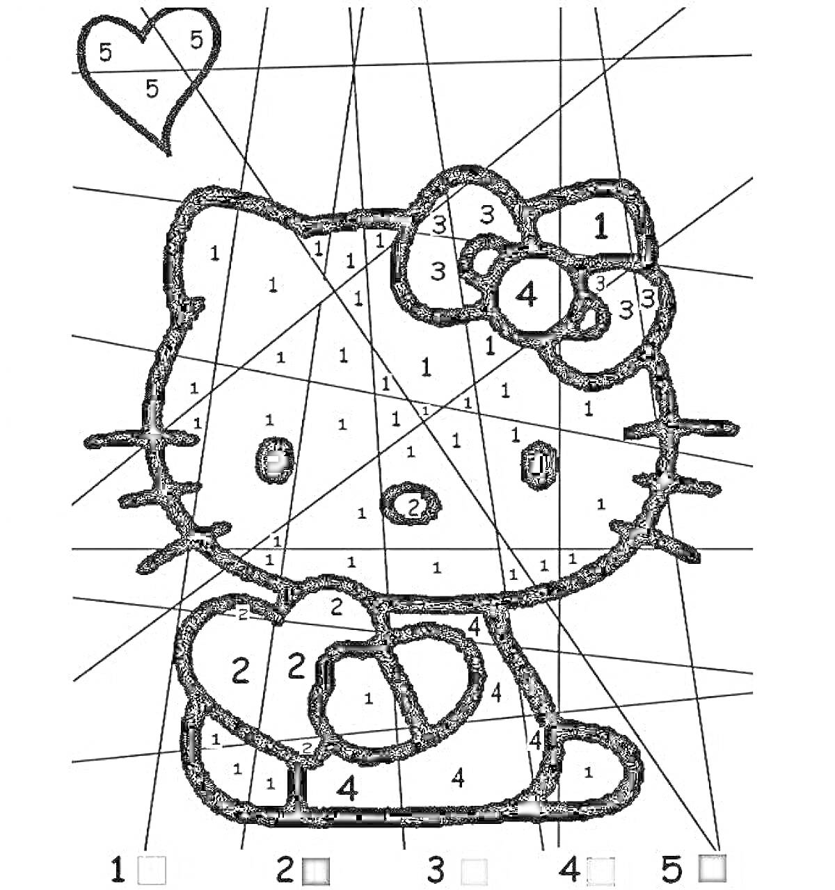 Раскраска Кот с бантом и сердцем по номерам