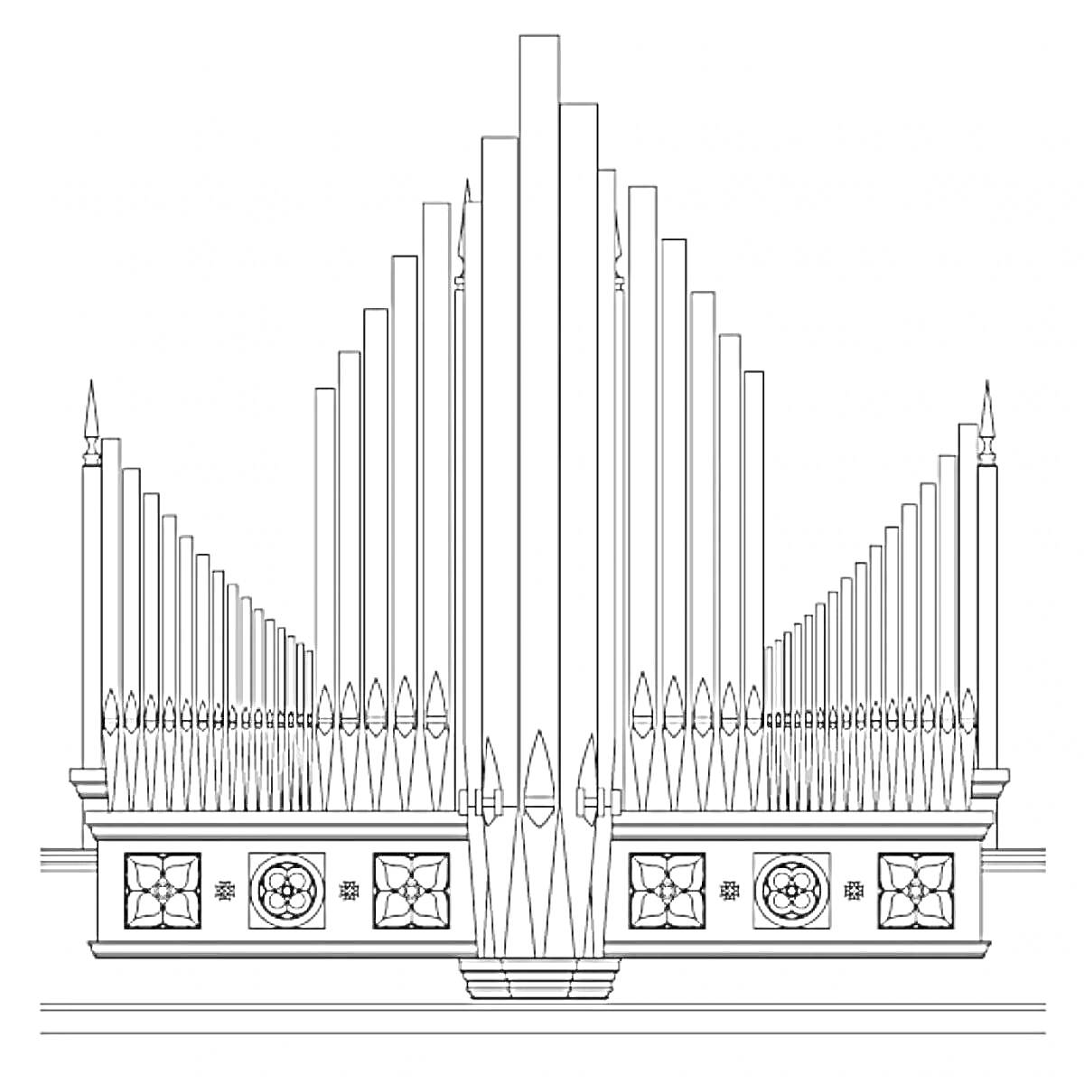 Раскраска Орган с трубами и декоративными элементами