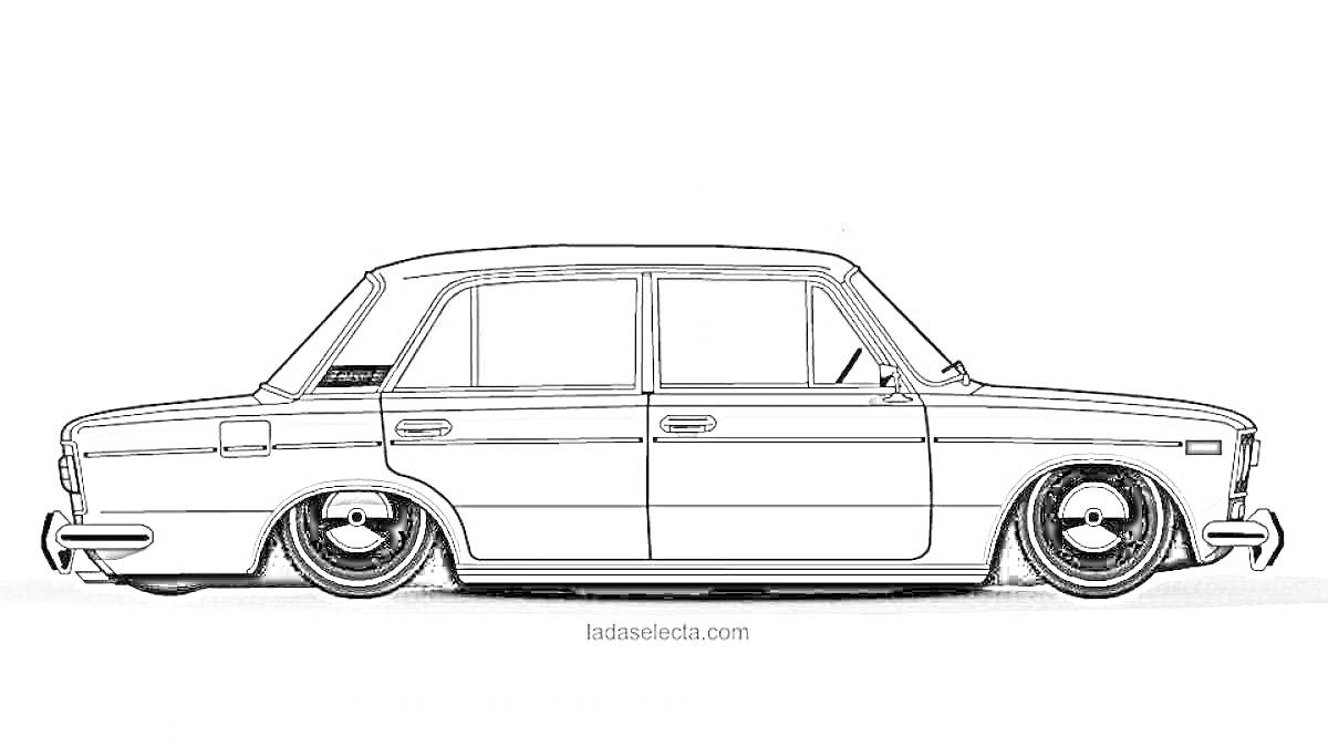 На раскраске изображено: ВАЗ 2106, Заниженная подвеска, Транспорт, Ретро