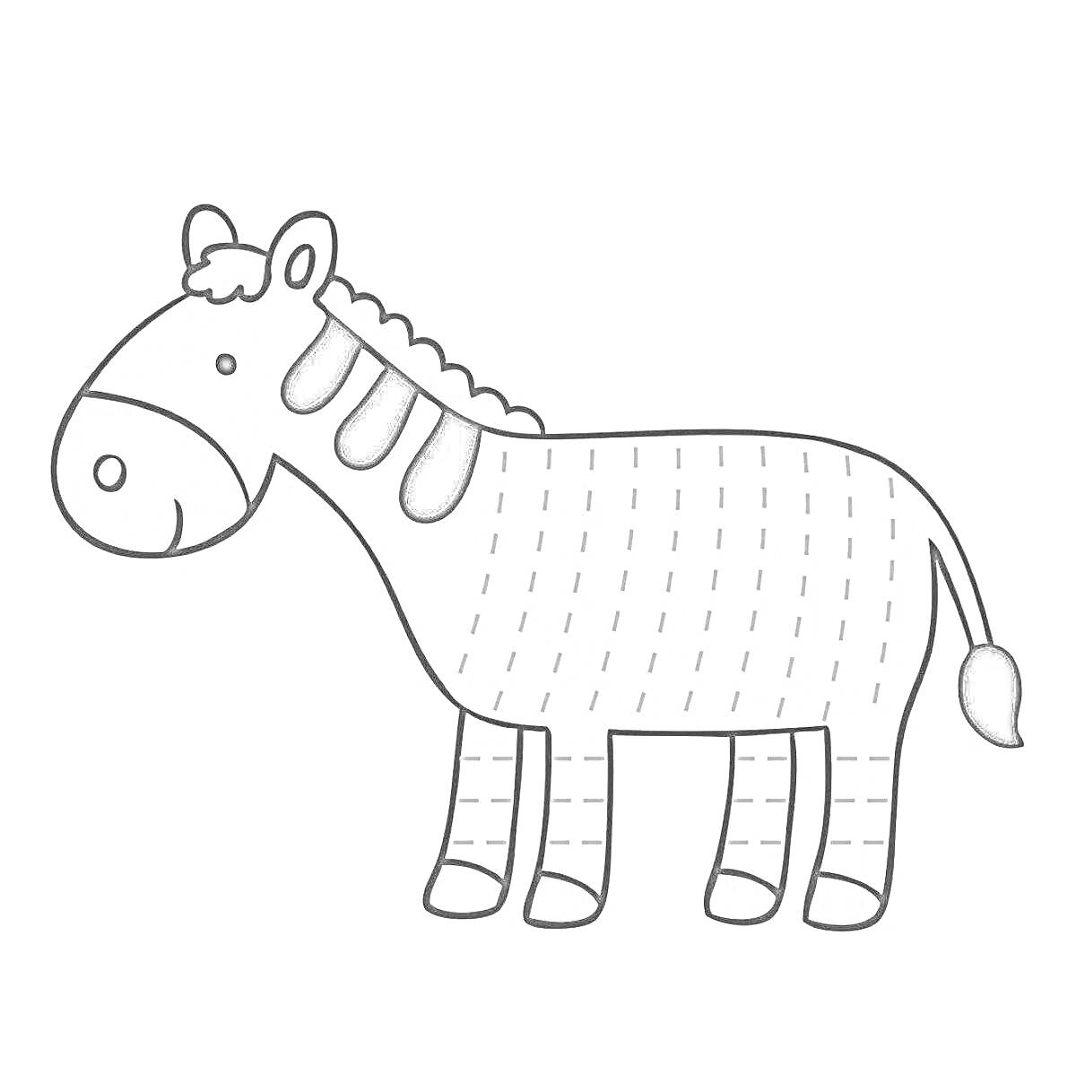 Раскраска Зебра с полосатым телом и хвостом