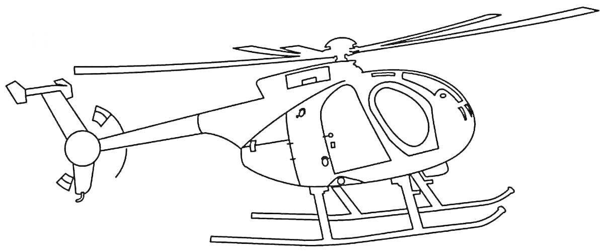 На раскраске изображено: Полицейский вертолет, Вертолет, Полозья, Лопасти, Окна