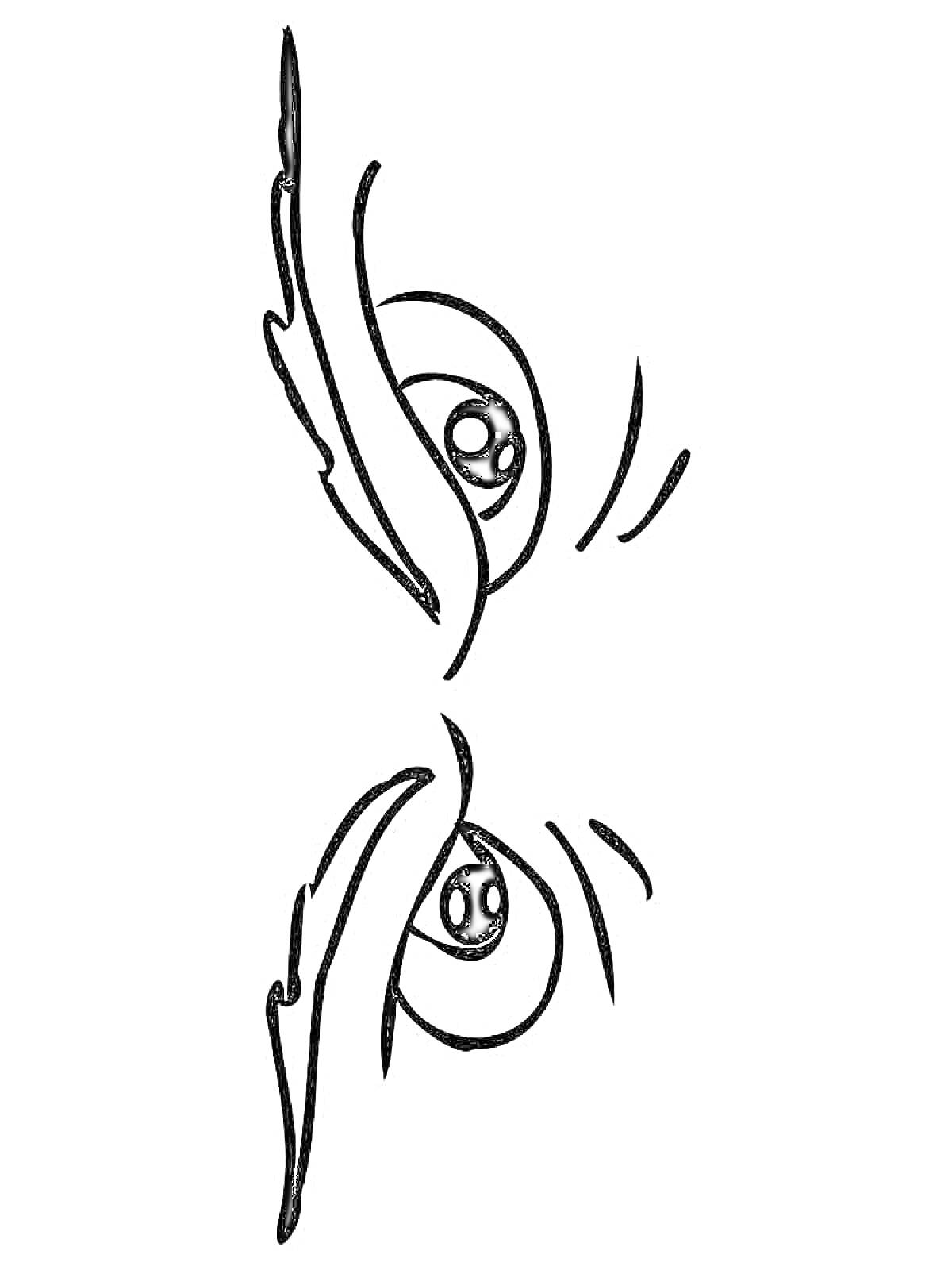 Раскраска Пара глаз с подведенными ресницами и бровями