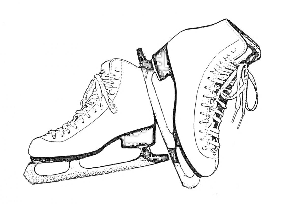 На раскраске изображено: Фигурные коньки, Ботинки, Шнурки, Спортивное оборудование, Спорт