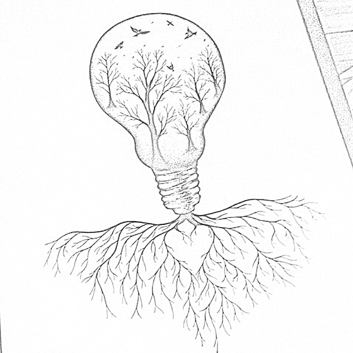 На раскраске изображено: Деревья, Корни, Природа, Небо, Творчество