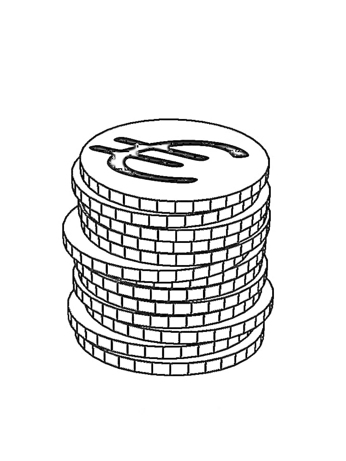 Раскраска Стопка монет с символом евро