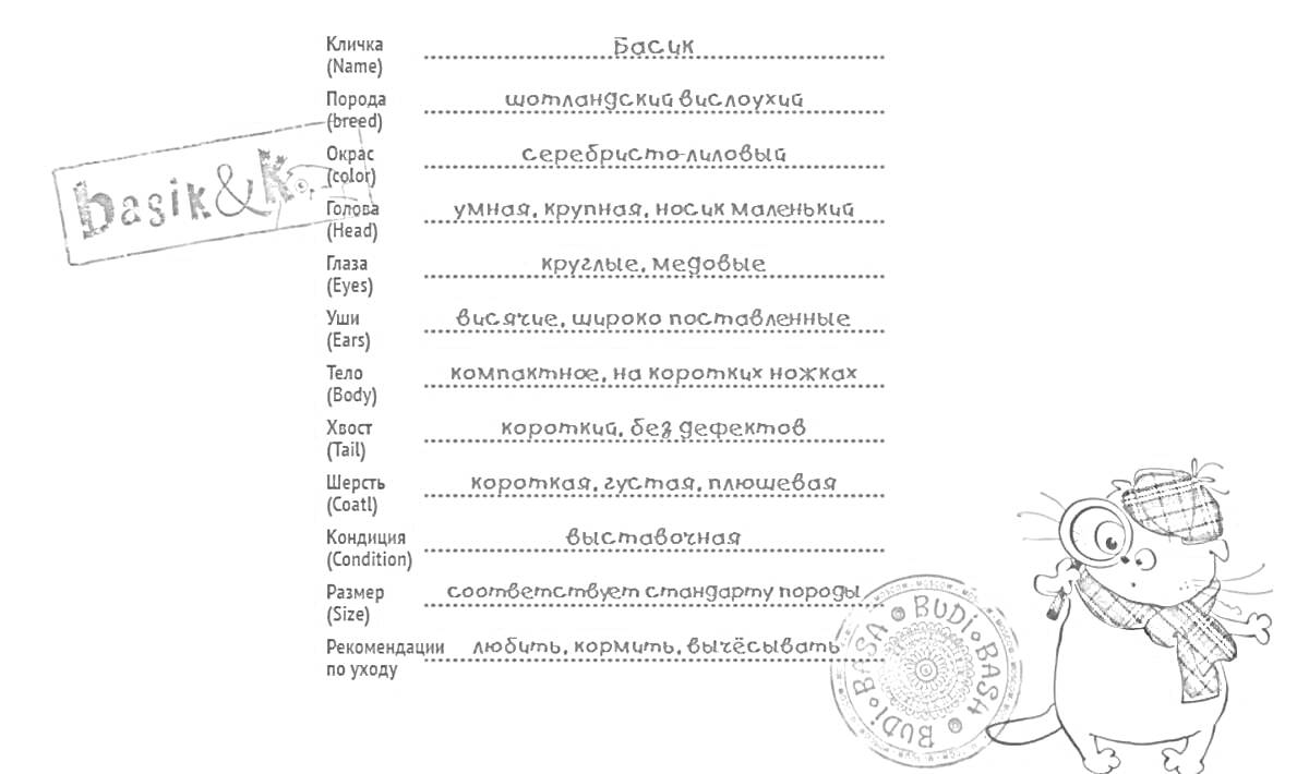 Раскраска Бэси (кот в перчатках и шапочке с помпоном)