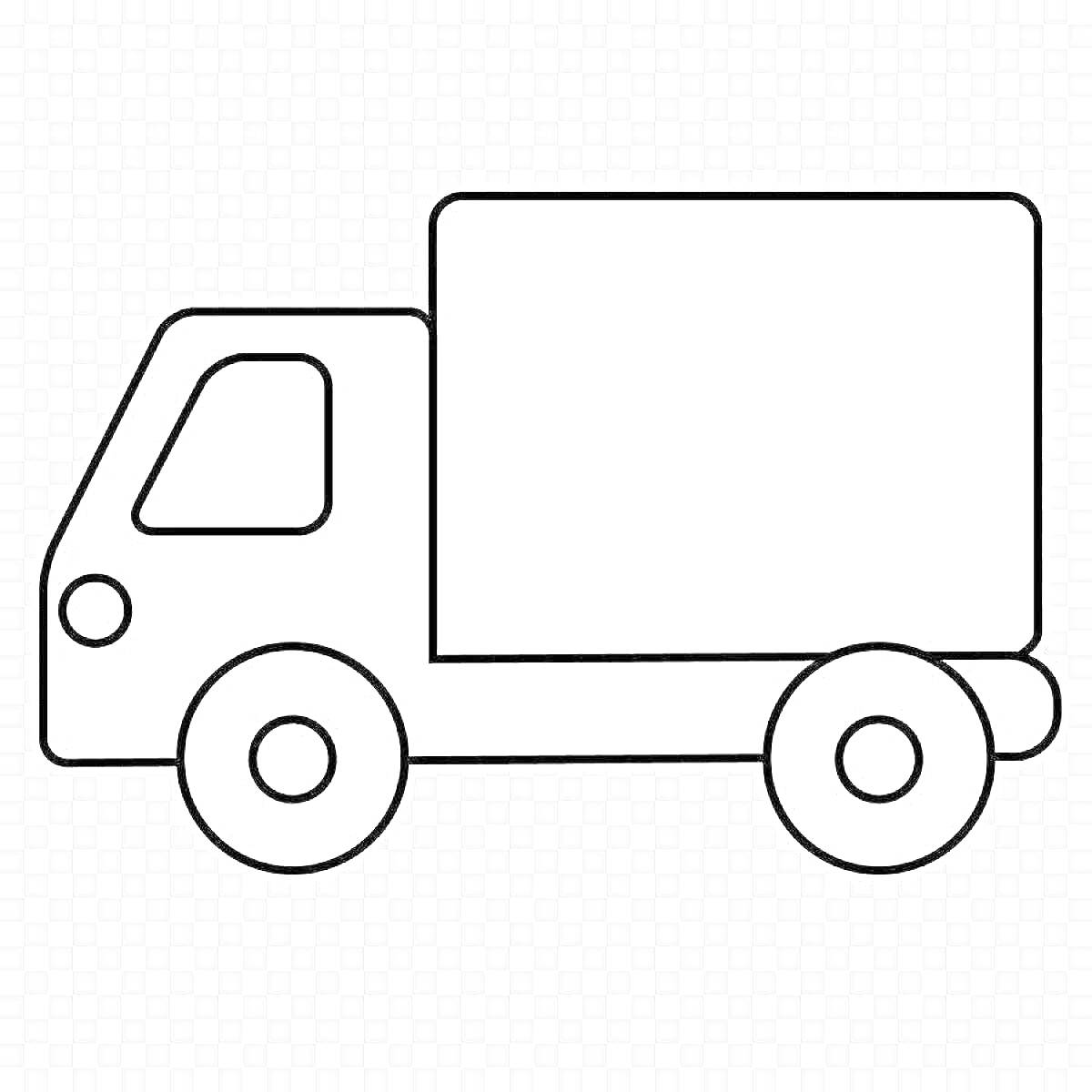 Раскраска Раскраска - грузовая машина с кабиной, двумя колесами и грузовым отсеком