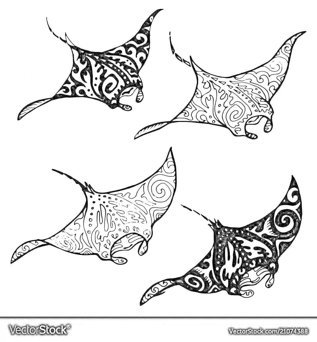 На раскраске изображено: Манта, Скат, Узоры, Подводные существа, Морские животные, Дудлинг, Иллюстрация, Контурные рисунки