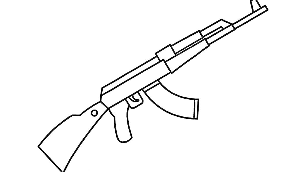 Раскраска Раскраска автомата АК-47 с детализированной рукояткой, прикладом, магазином и стволом