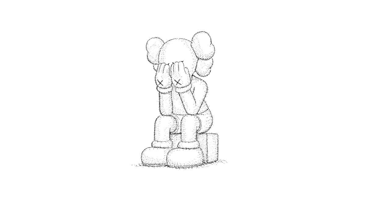 На раскраске изображено: KAWS, Закрывает лицо, Искусство, Современное искусство