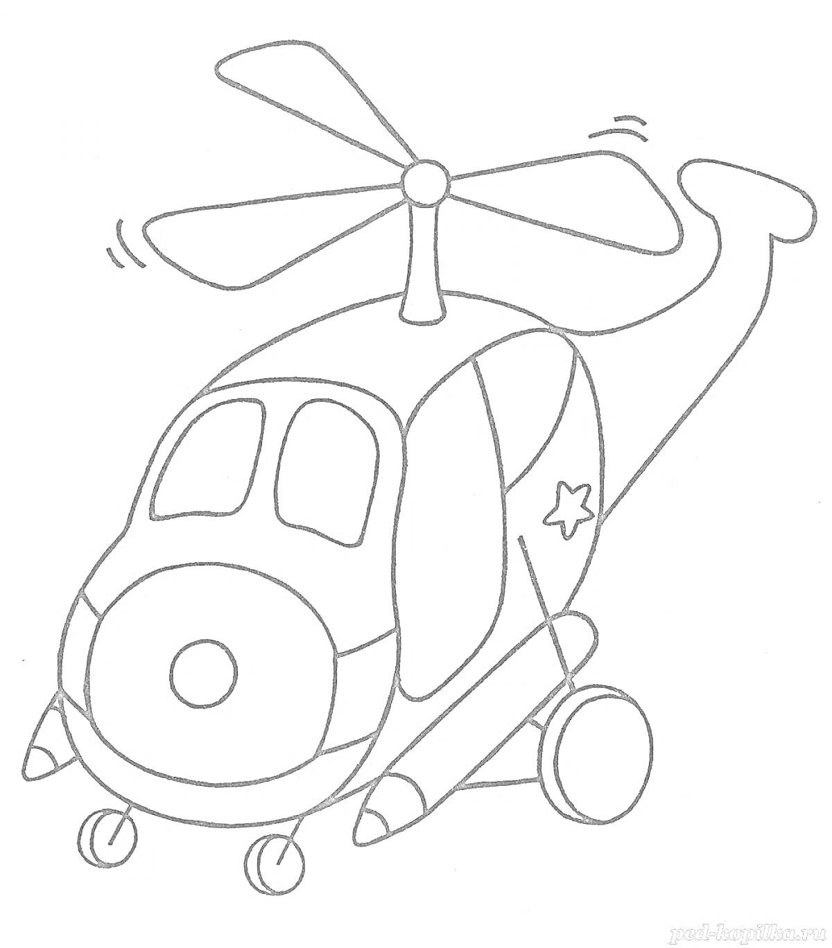 На раскраске изображено: Вертолет, Колёса, Техника для детей, Для детей 3-4 лет
