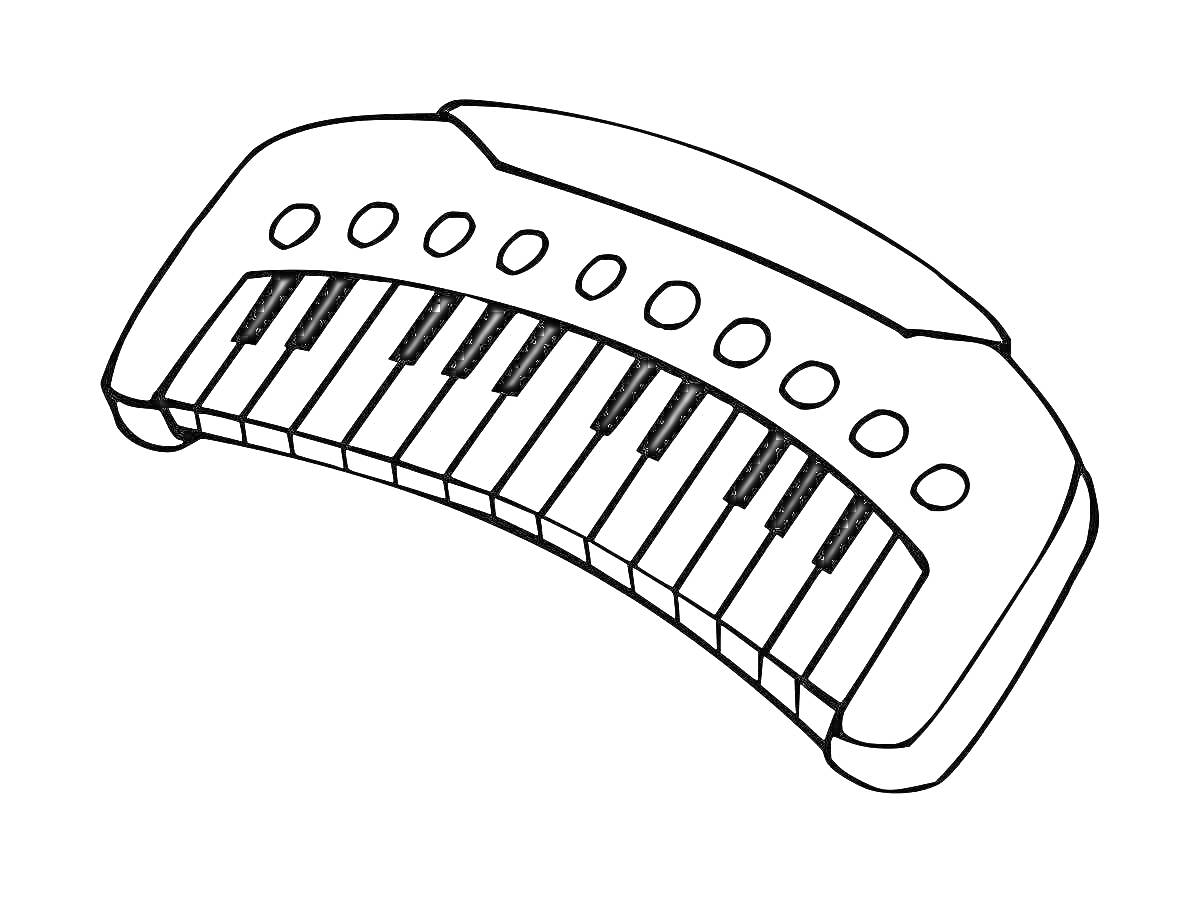 На раскраске изображено: Синтезатор, Клавиши, Кнопки, Музыка, Музыкальные инструменты