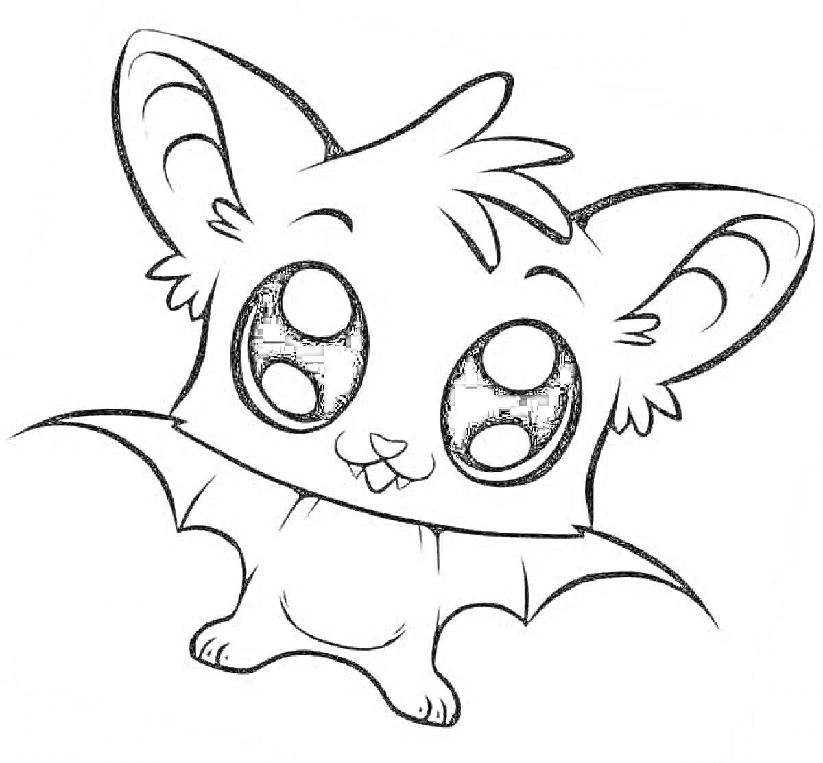 На раскраске изображено: Летучая мышь, Крылья, Большие глаза