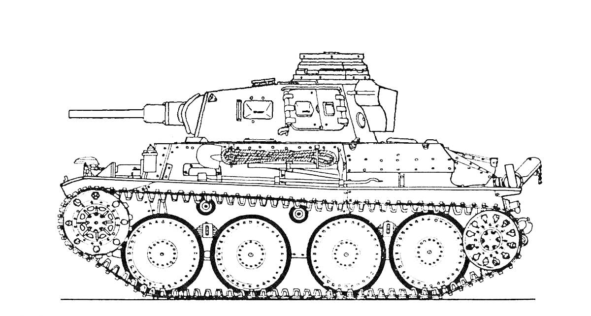 РаскраскаТанк с пушкой и гусеницами, вид сбоку, KV44M