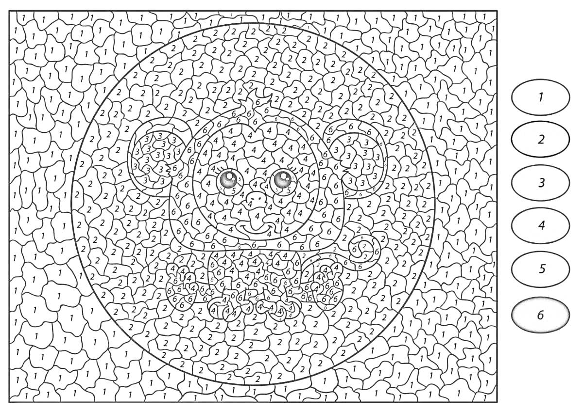 Раскраска Раскраска с изображением обезьянки в круге по номерам