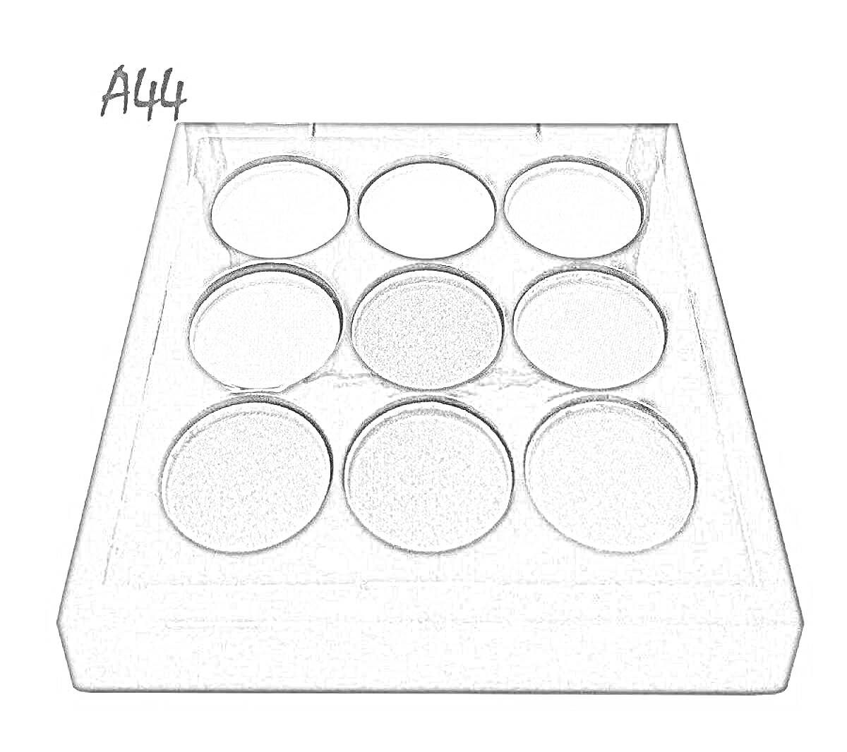 Раскраска Палетка теней 9 цветов, пустые ячейки, черная основа, надпись A44