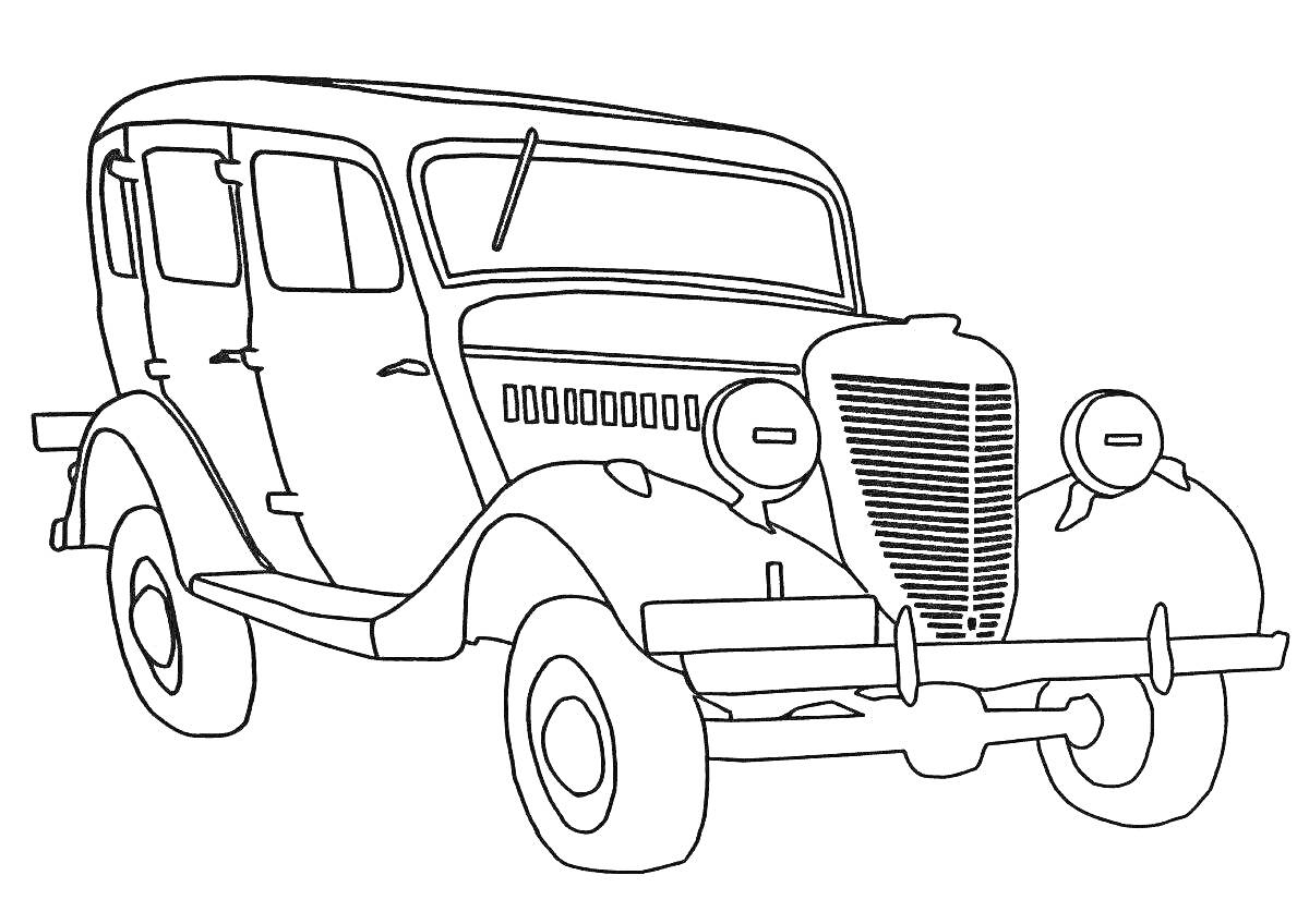 Раскраска Черно-белая раскраска автомобиля ГАЗ-11 со всеми деталями.