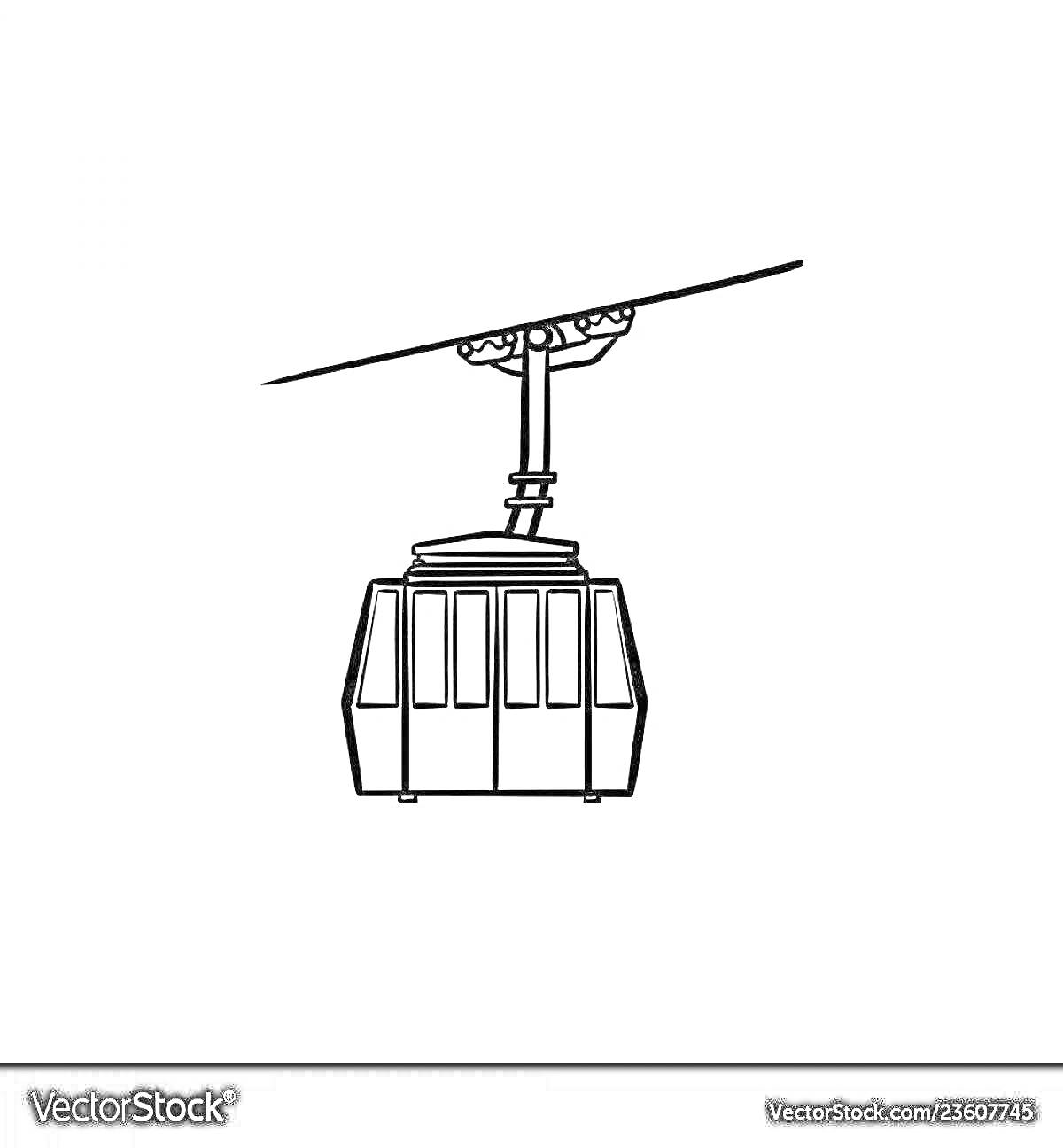 Раскраска Канатная дорога с кабинкой, едущей по проводу