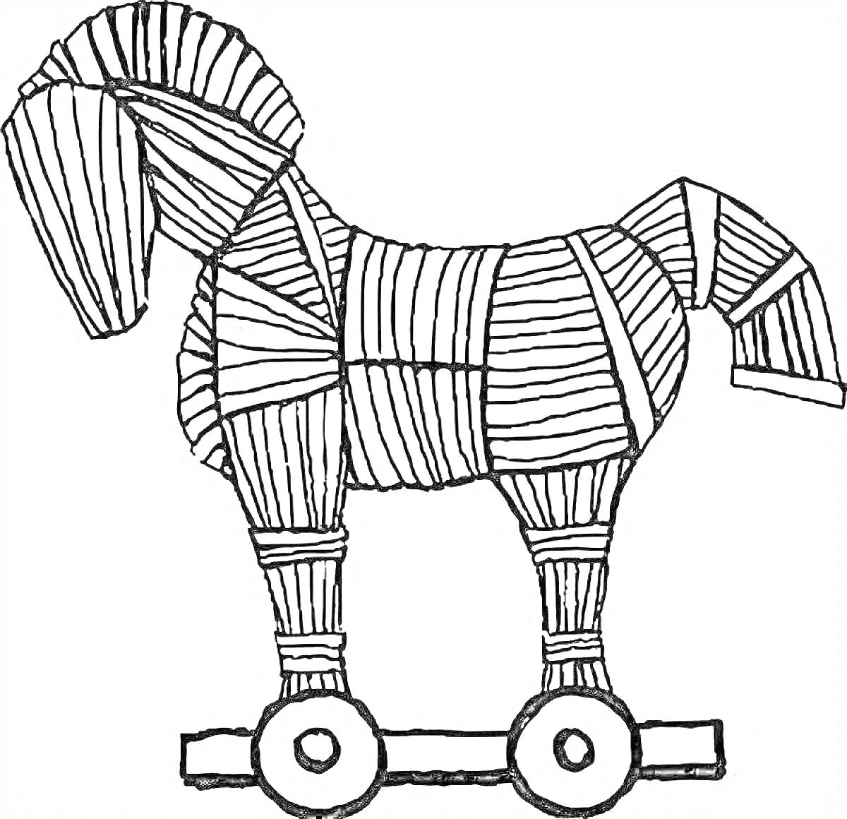 Раскраска Деревянный троянский конь на колесах