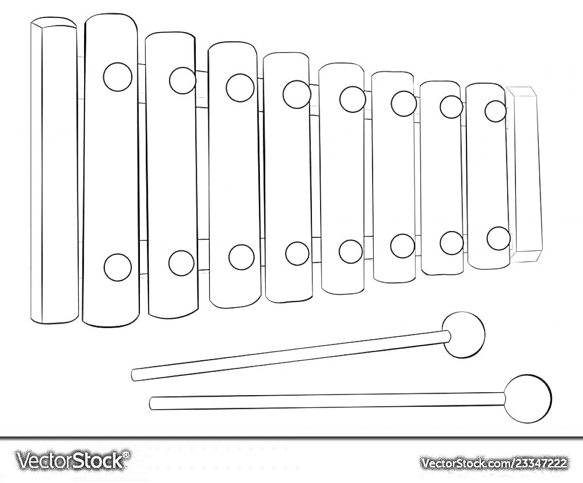Раскраска Ксилофон с молоточками