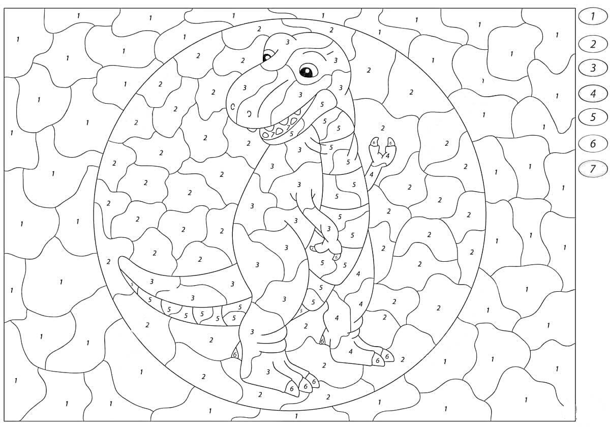 На раскраске изображено: Динозавр, Арифметика, Для мальчиков, Развивающие игры, Древние животные