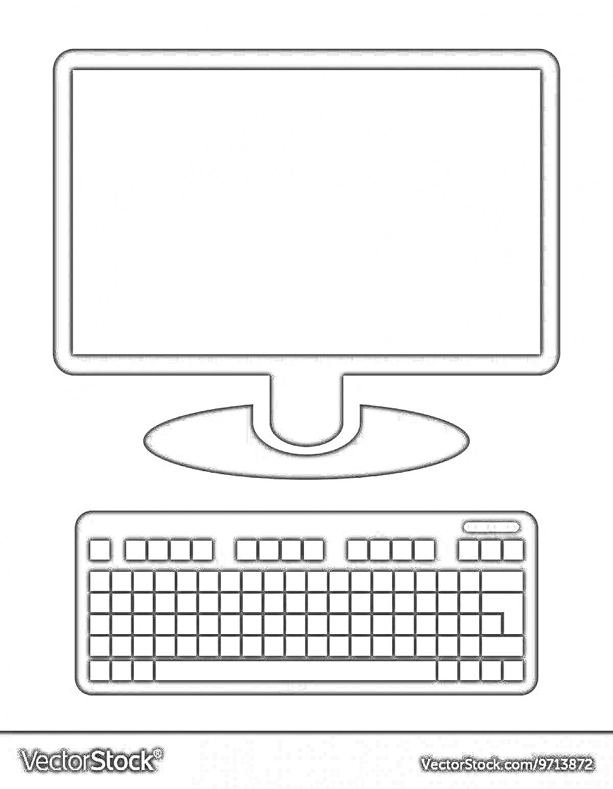 Раскраска Компьютерный монитор с клавиатурой