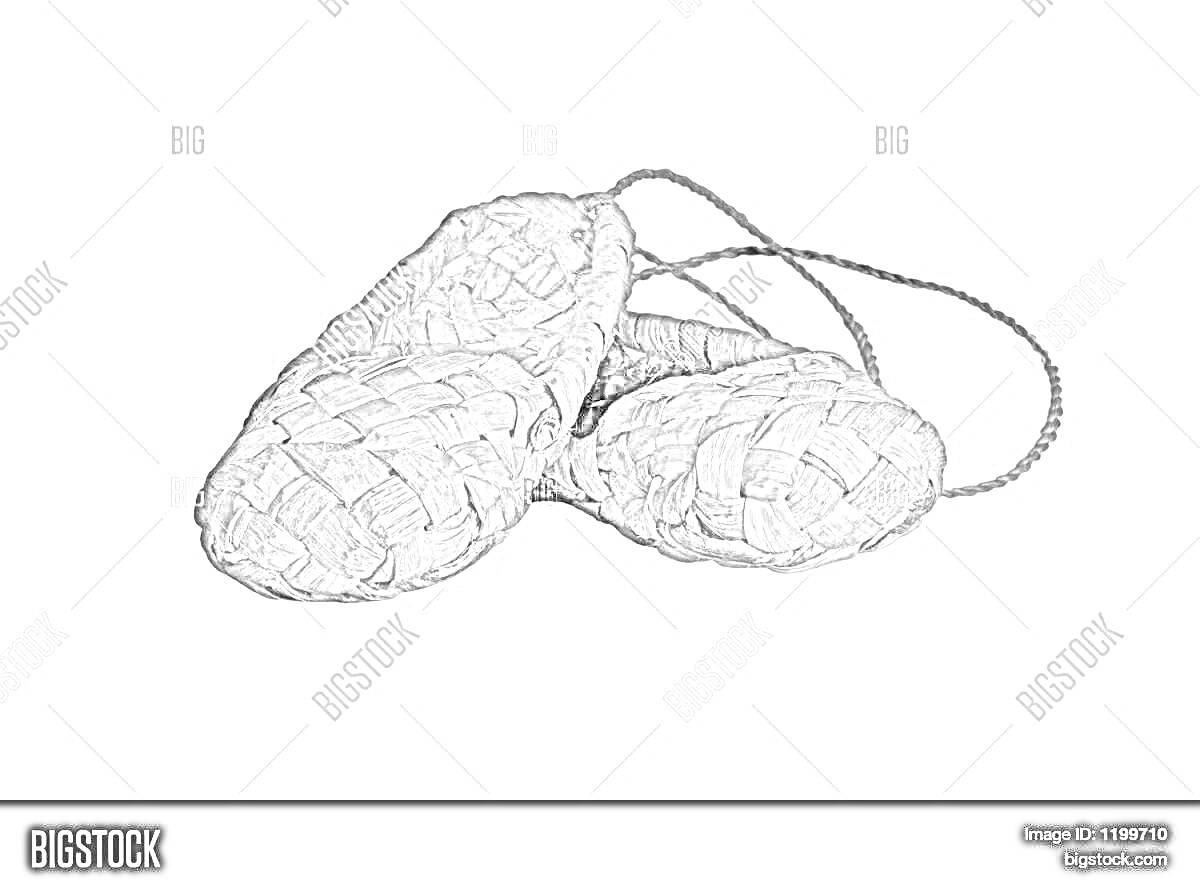 Раскраска Лапти с верёвками, раскраска для детей