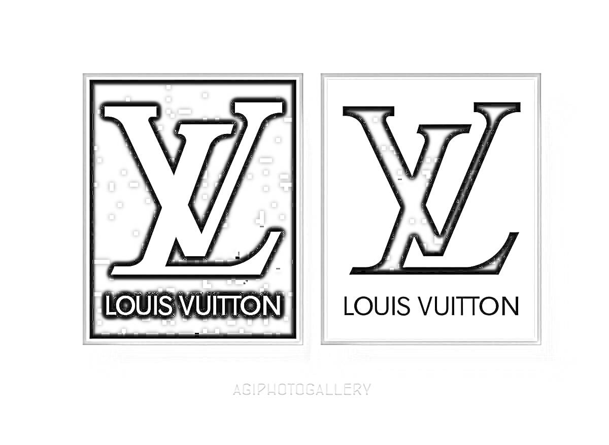 На раскраске изображено: Louis Vuitton, Белый фон, Мода, Бренд, Дизайн