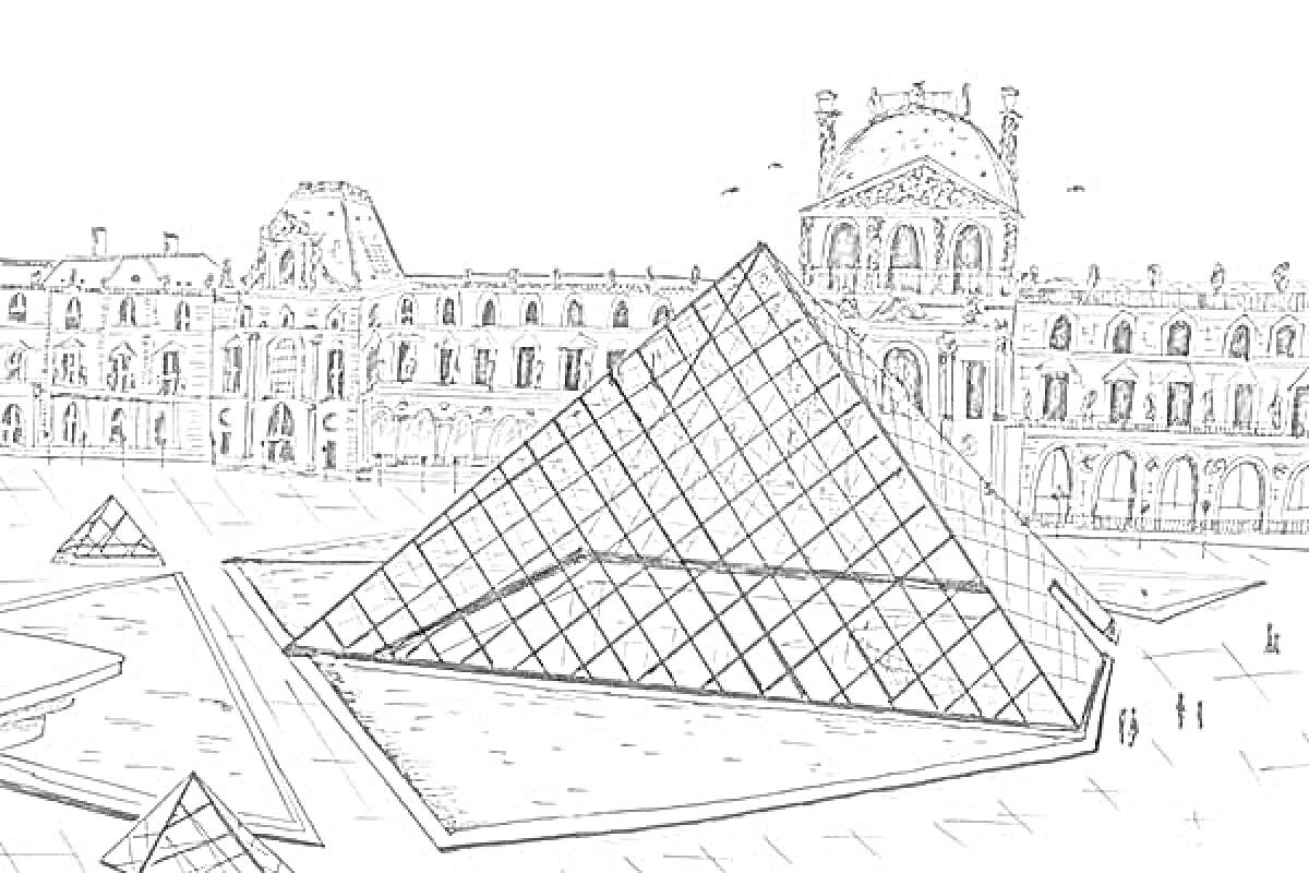 На раскраске изображено: Франция, Париж, Музей, Архитектура, Культурное наследие, Исторические здания
