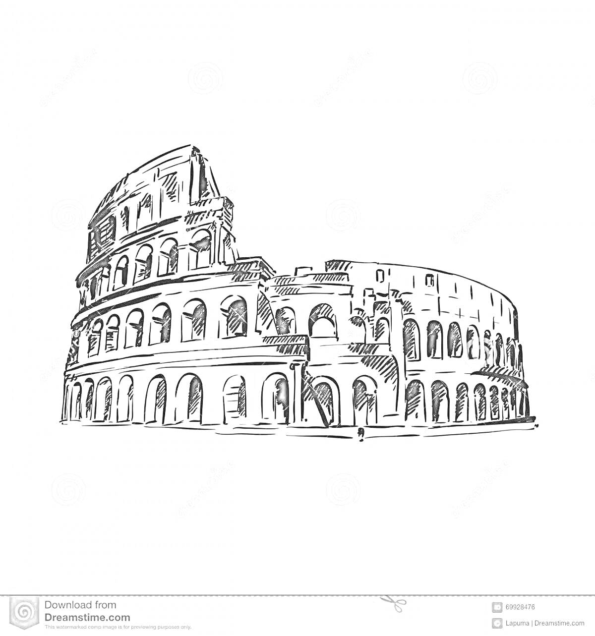 Раскраска Колизей с арками и разрушенной верхней частью
