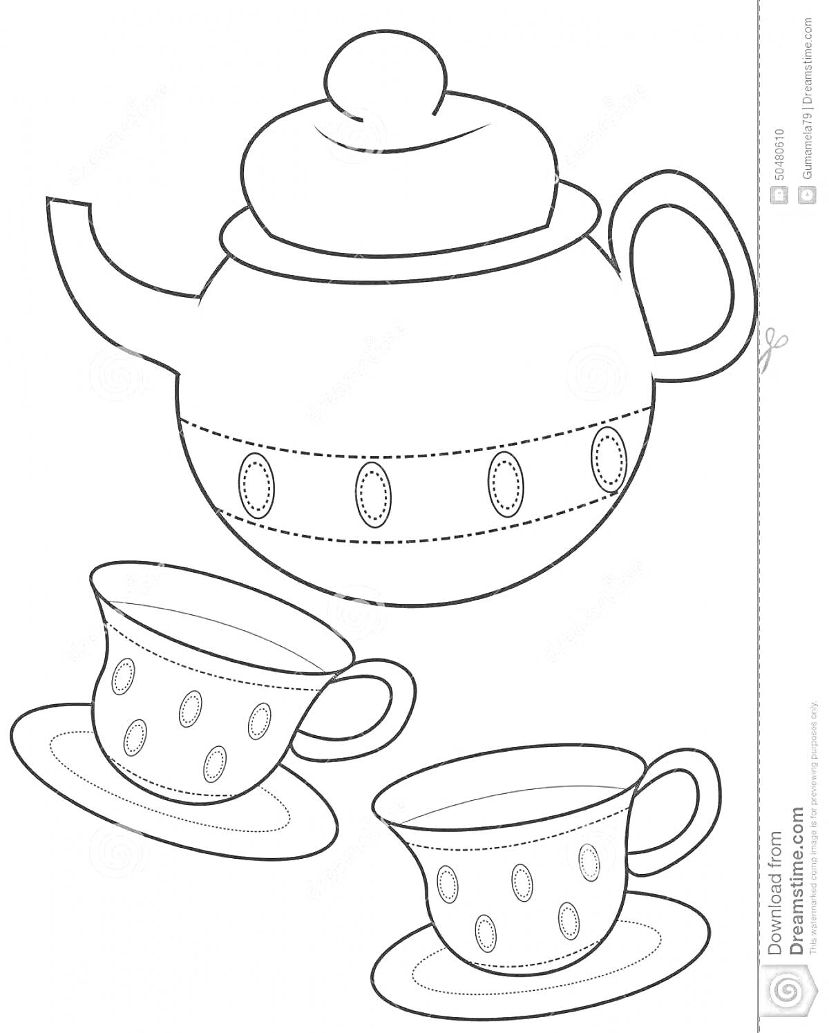 На раскраске изображено: Посуда, Чай, Занятия для детей