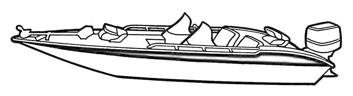 Раскраска Моторная лодка со спасательными кругами, сиденьями и мотором