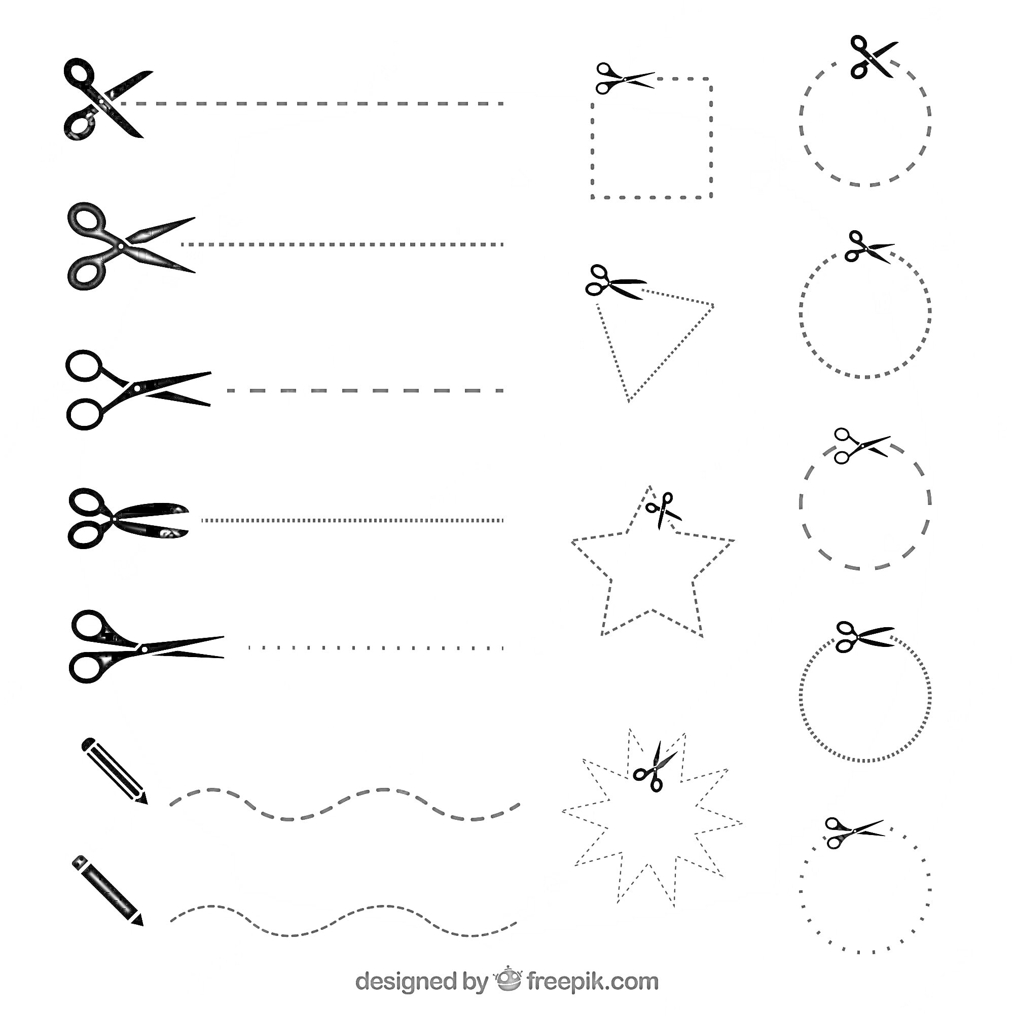 Набор для вырезания ножницами: прямые линии, квадрат, круг, треугольник, звезда, волнистая линия, звезда с колючками