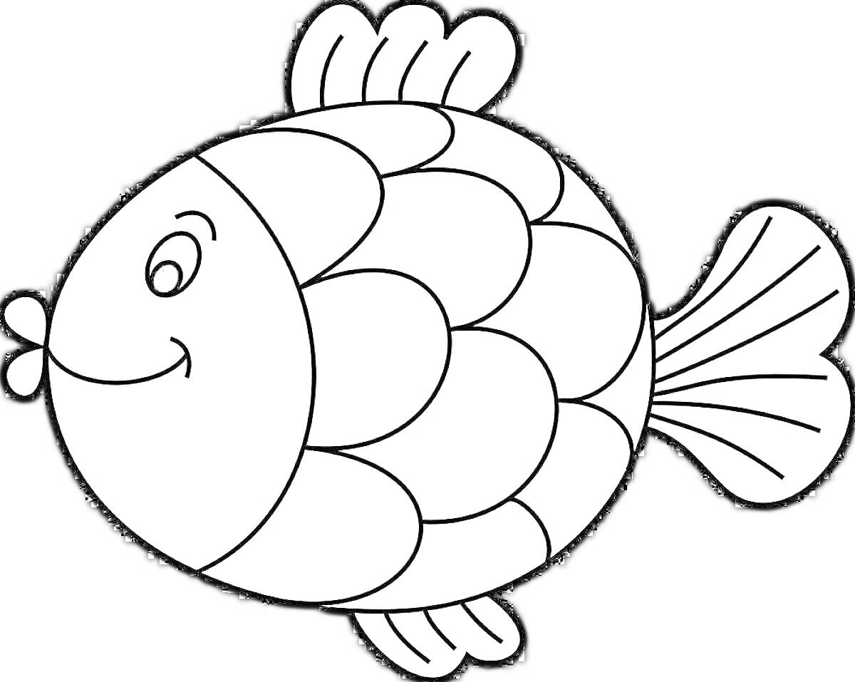 Раскраска Рыбка с чешуей и плавниками