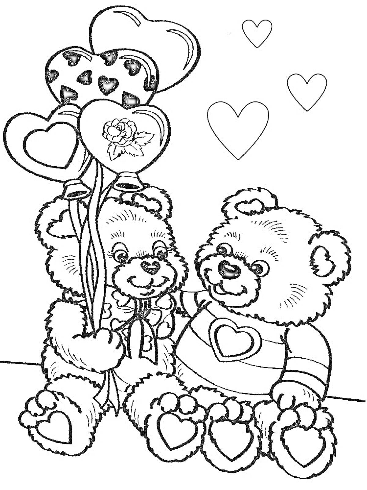 На раскраске изображено: Воздушные шары, Любовь, Милые животные