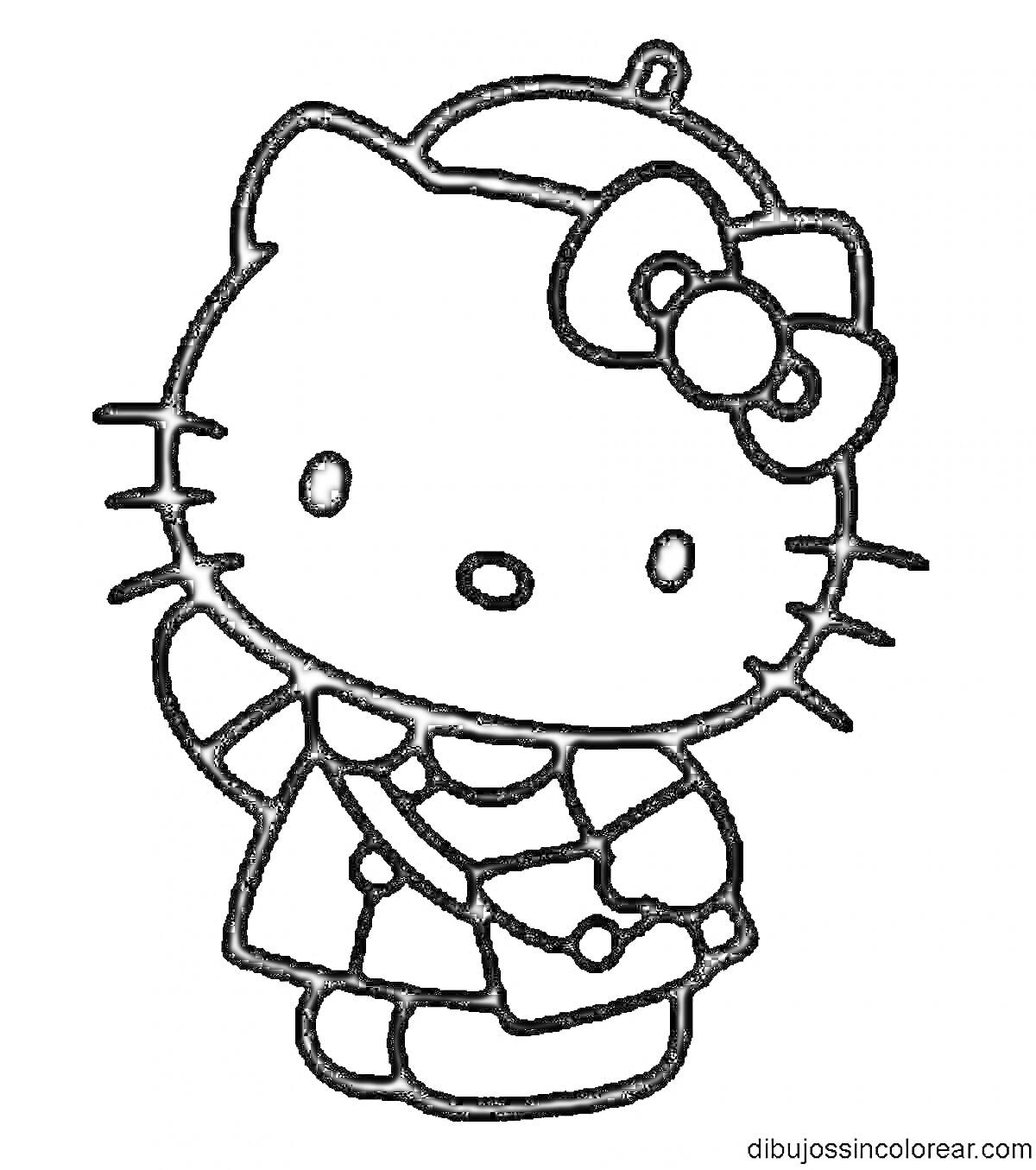 Раскраска Приветствующая Hello Kitty с бантиком и сумочкой