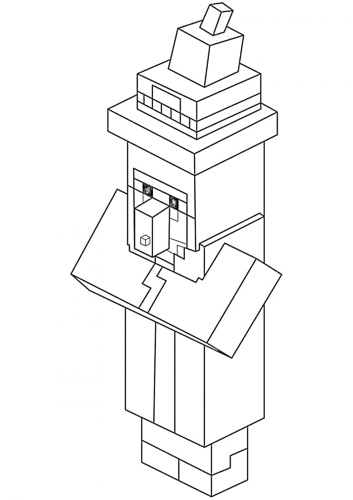 На раскраске изображено: Житель, Майнкрафт, Шляпа, Нос, Одежда, Игра, Персонаж