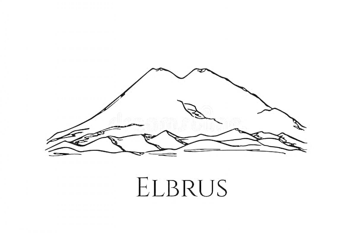 Раскраска Эскиз горы Эльбрус с названием 