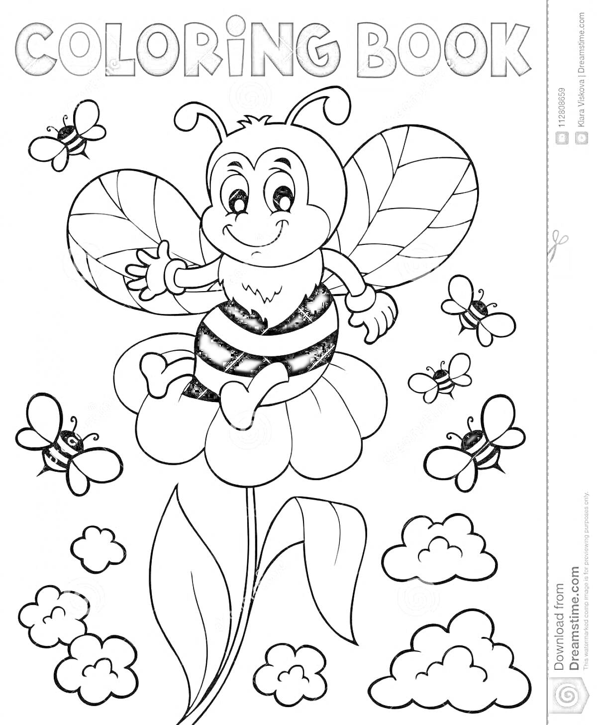 На раскраске изображено: Облака, Пчелы, Природа