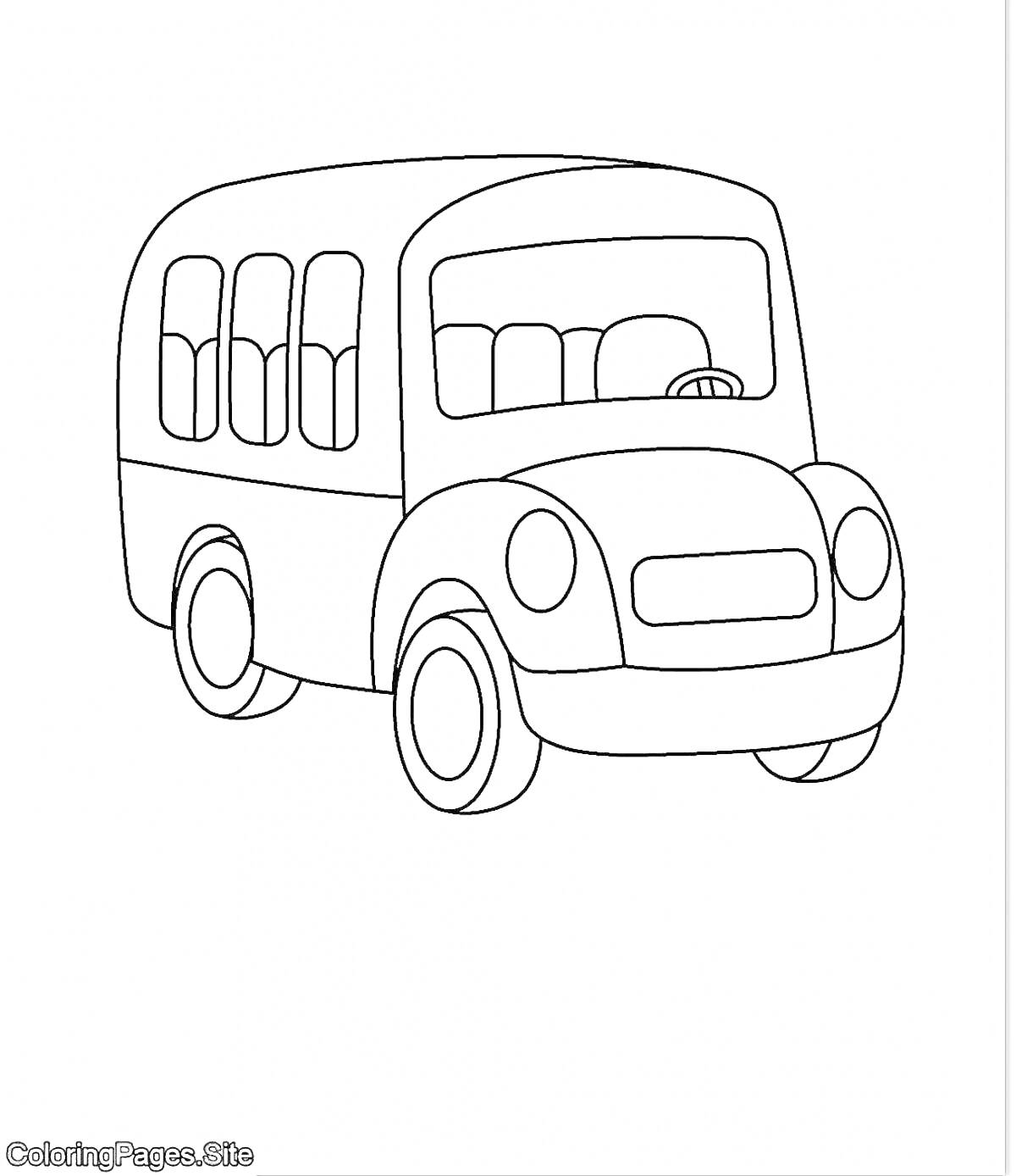 На раскраске изображено: Автобус, Транспорт, Колёса, Окна, Руль, Школьный автобус
