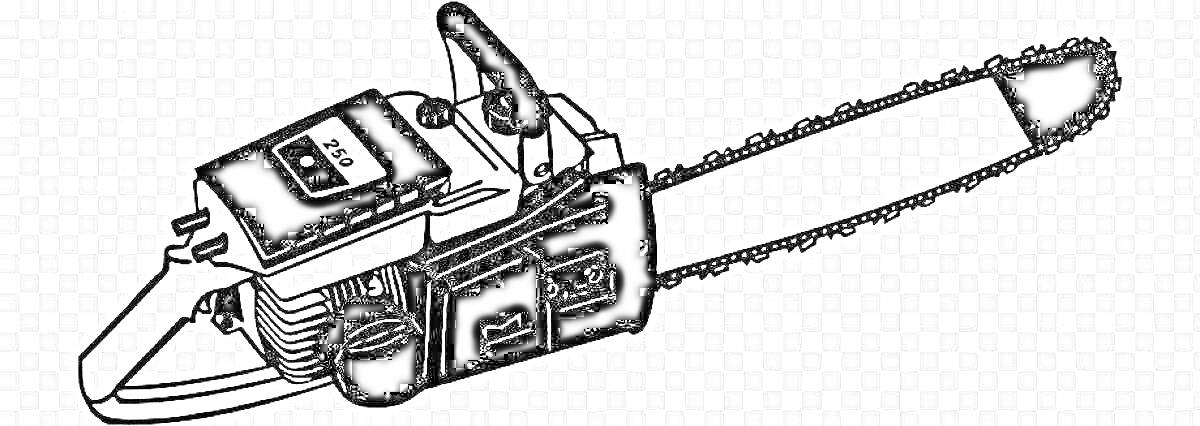 На раскраске изображено: Бензопила, Инструмент