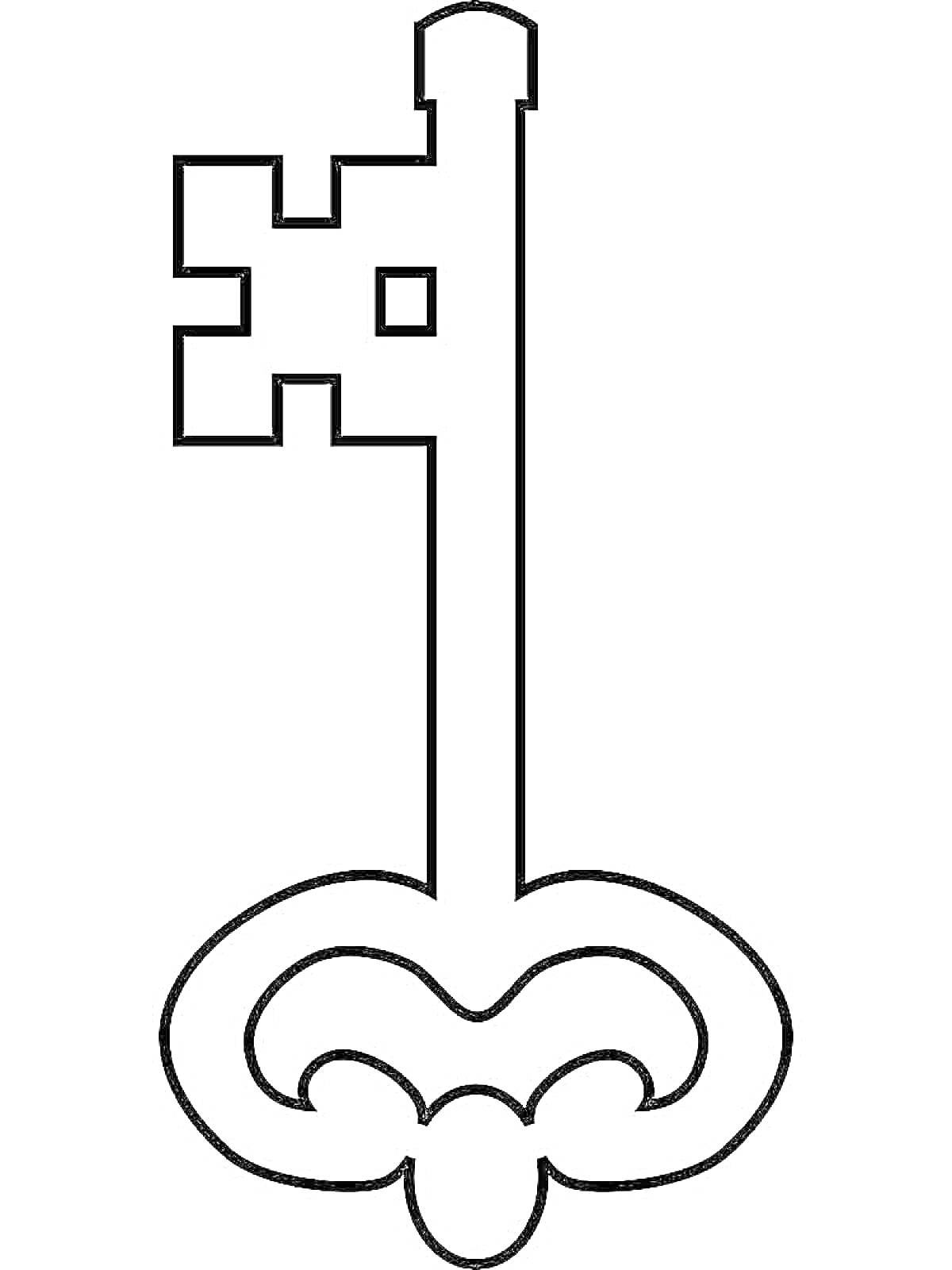 Раскраска Ключ с декоративной ручкой и сложным бородочным узором