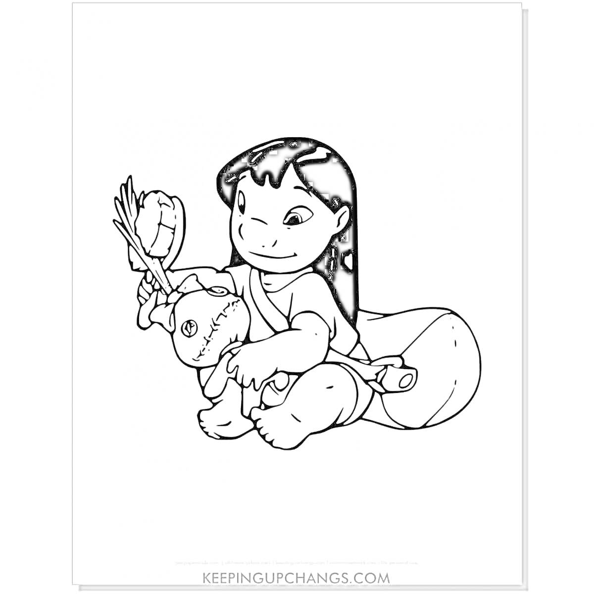 На раскраске изображено: Девочка, Стич