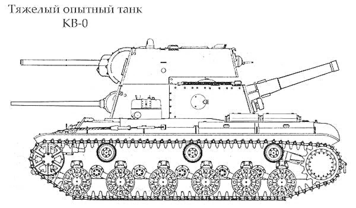 Раскраска Тяжелый опытный танк КВ-6 с пушками и гусеницами