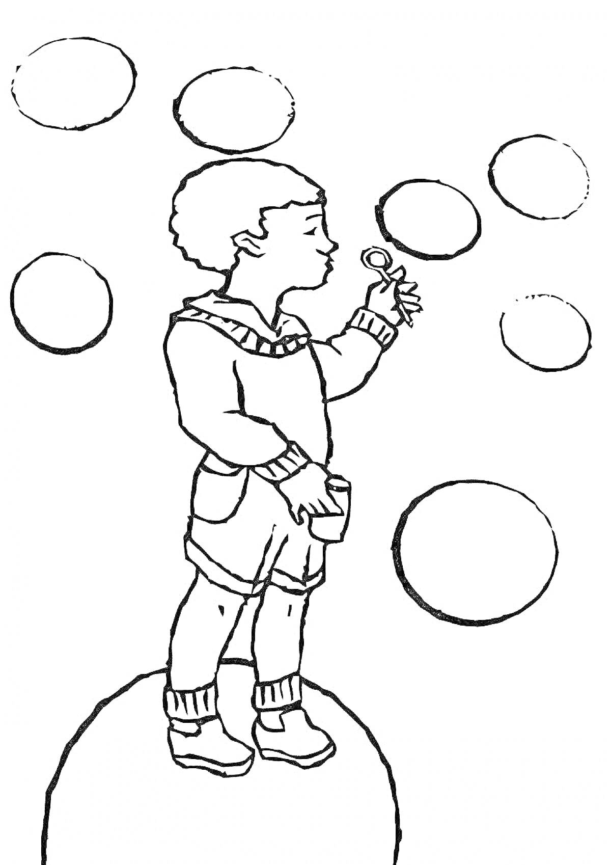 На раскраске изображено: Ребенок, Мыльные пузыри, Игра, Воздух, Досуг, Природа