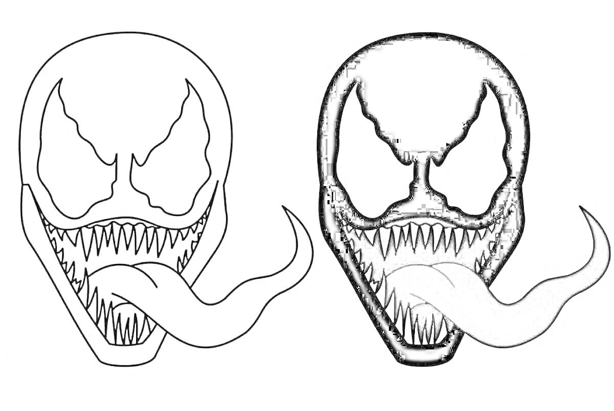 Раскраска Раскраска венома с оскаленными зубами, высунутым языком и глазами