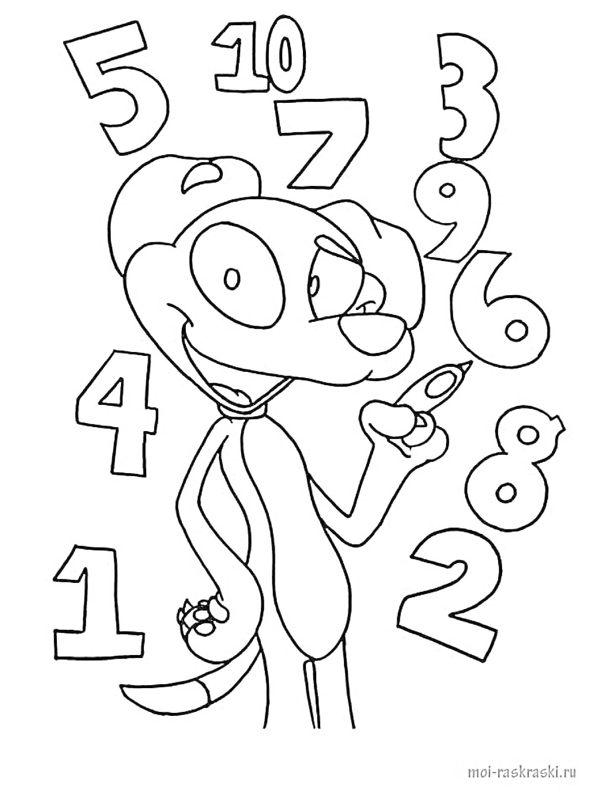 На раскраске изображено: Цифры, Учим цифры, Животные, Цифра 8, Цифра 2, Цифра 5, Цифра 7, Цифра 6, Цифра 1, Цифра 3, Цифра 9, Цифра 4, Число 10