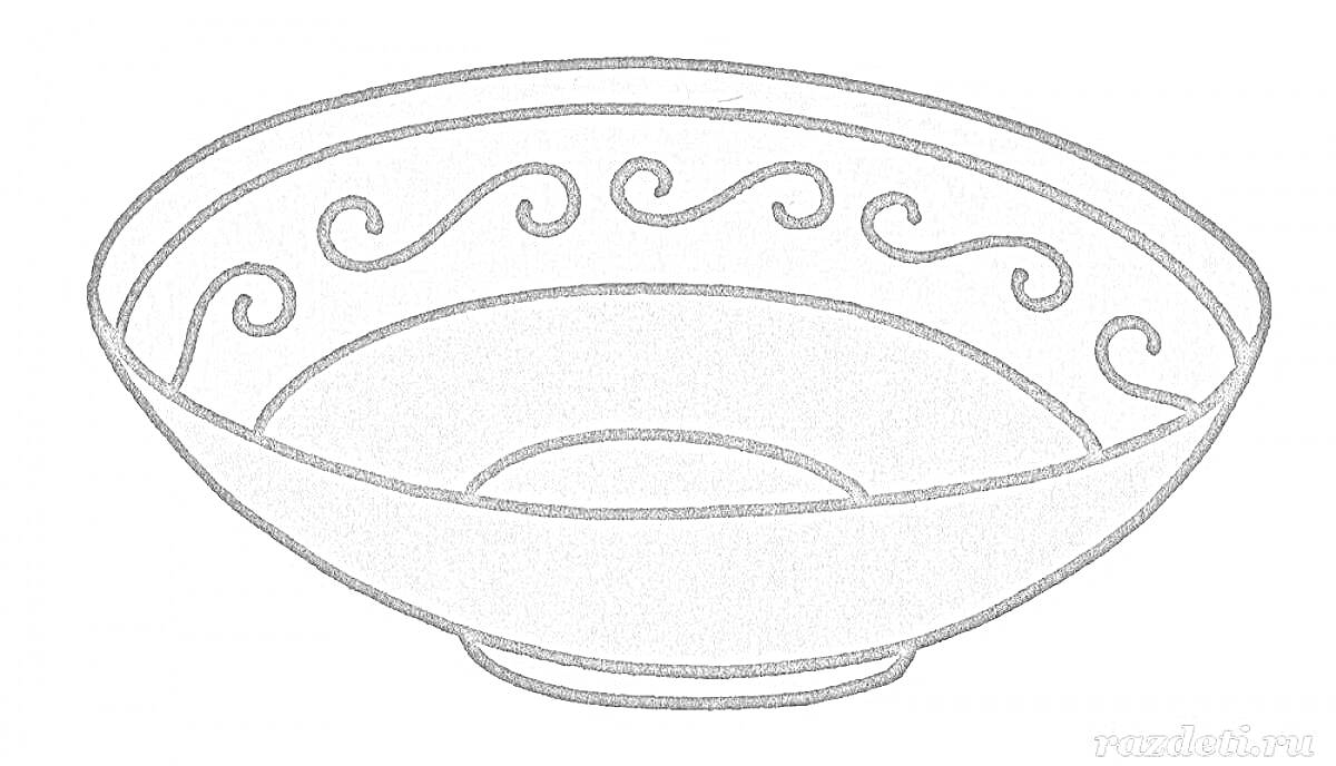 На раскраске изображено: Тарелка, Посуда, Для детей, Контурные рисунки